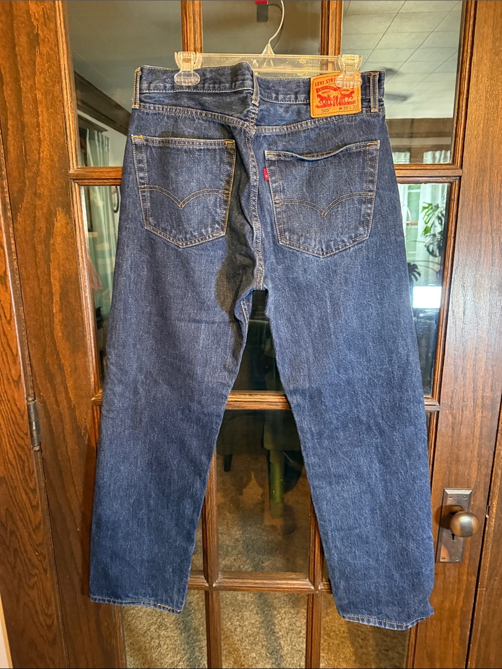 Levis 505 Regular Fit Straight Leg Jeans Mens 36x32 Dark Wash Blue Denim